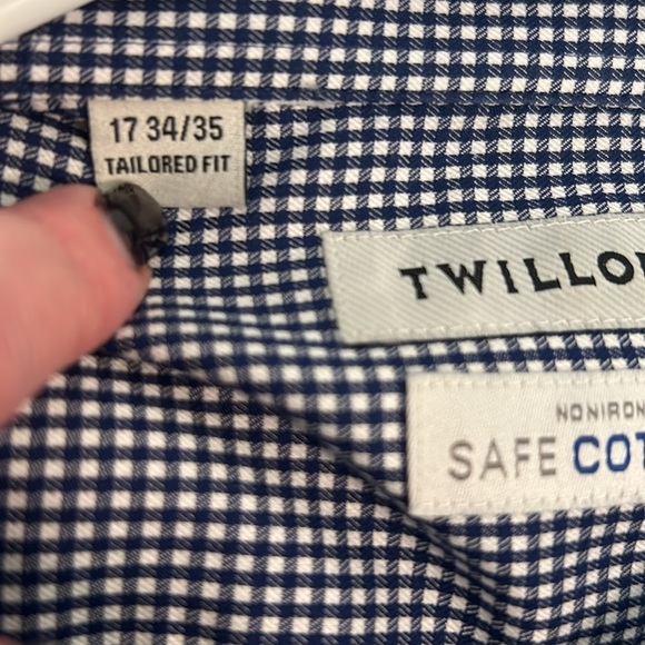 Twillory SafeCotton Navy/White Gingham Button Down Long Sleeve 17 34/35 Tailored - Picture 10 of 16